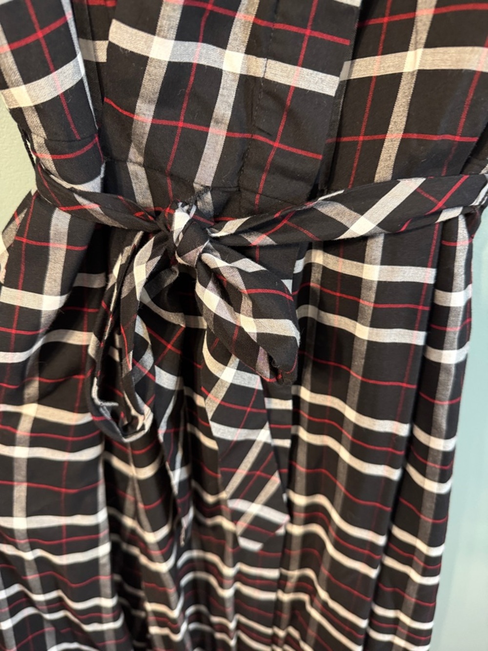 Calvin Klein Black and White Plaid Maxi Shirt Dress with Tie Waist - Picture 6 of 7